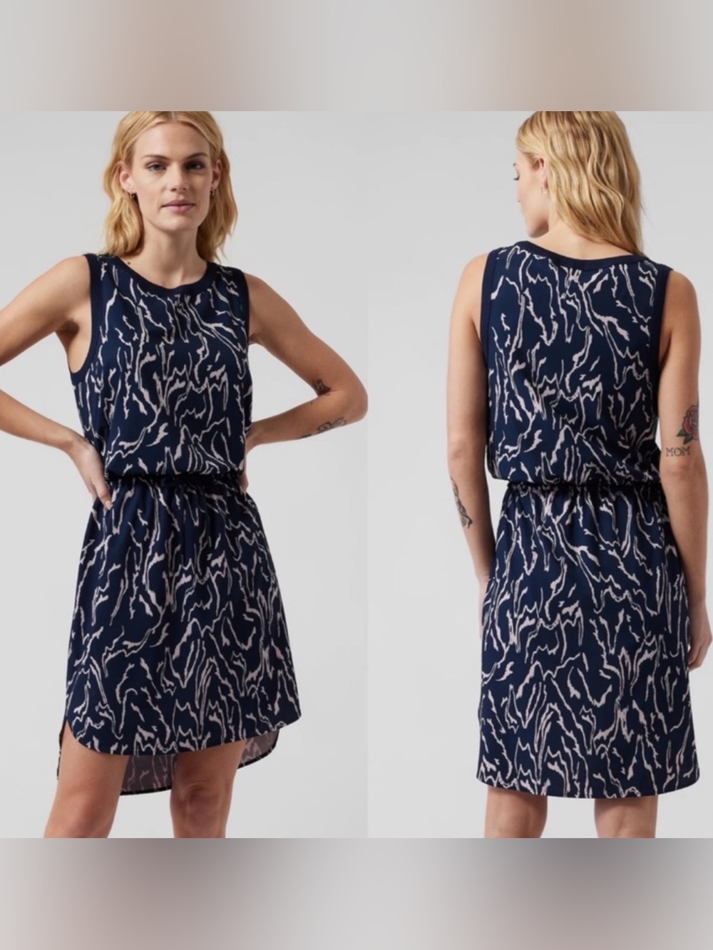 ATHLETA Rincon Printed Dress Voyage Navy Blue Women’s Size Small Petite